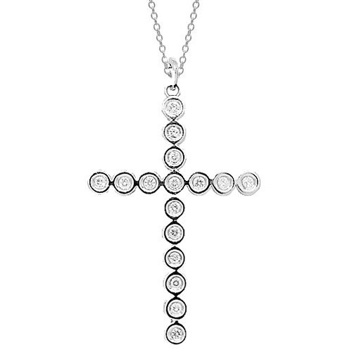 14K White Gold Mens Diamond Cross Pendant 1.00 Ctw