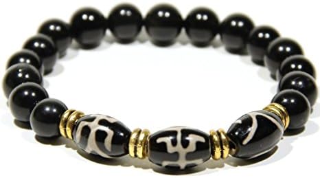 AB's - Men's Bracelet - Men's Jewelry - Gemstone Bracelet - Black Bracelet - Stretch Bracelet - Beaded Bracelet - Bracelet for Men - Bracelet for Women - Tibetan DZI