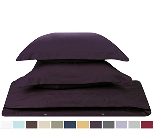 Duvet Cover for a Duvet Insert Comforter, Queen Size, Purple Eggplant Solid Color, 100% Double Brushed Microfiber Fabric 1800 Series Luxury Bedding Collection, Hypoallergenic, Most Cozy Comfortable Bedroom Set on Amazon, Basic 3-Piece Set Includes Silky Soft Duvet Cover with Pillow Shams, Supreme Quality Bed Linen Sale by Nestl Bedding