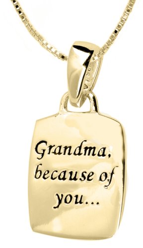 14k Yellow Gold Plated Sterling Silver “Grandma, Because Of You, I Have Memories To Last A Lifetime” Reversible Pendant, 18″