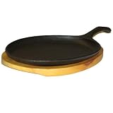 Cajun Cookware Seasoned Cast Iron Fajita Pan W/ Wooden Tray