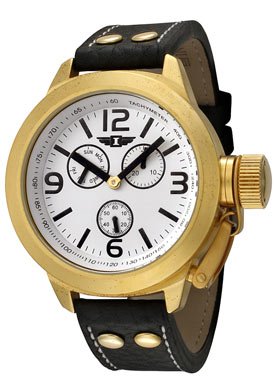 I By Invicta Men's 70113-001 18k Gold-Plated Black Leather Watch