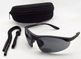 Bifocal Sunglasses 2.00 Black Half Frame with Polycarbonate Z87.1 Smoke Lens for Men for Women - Free Deluxe Waterproof Zipper Clip Hard Case and Sunglass String By Bikershades