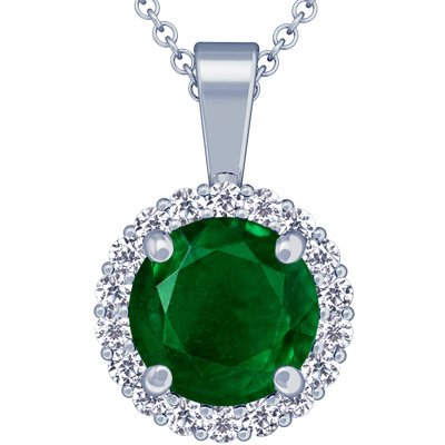 White Round Emerald Diamond Pendant