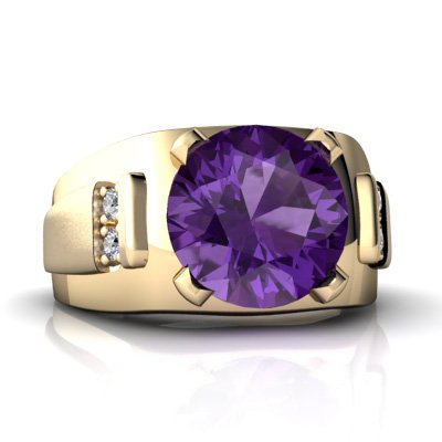 Yellow Gold Round Genuine Amethyst