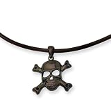 Mens Black Stainless Steel Skull and Cross Bones Necklace