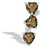 14K White Gold Genuine Heart Smoky Quartz and Diamond 3-Stone Pendant