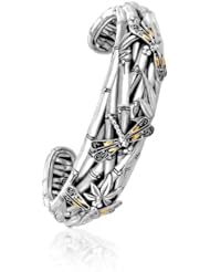 18K Yellow Gold and Sterling Silver Slim Cuff with Bamboo and Dragonfly Design