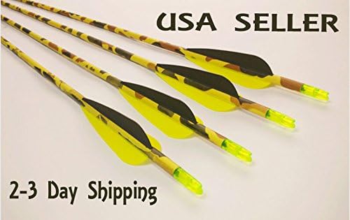 10 Marksmen Autumn Fire 340 Carbon Arrows 30 with 4 Vanes Autumn Camo & 5575 Aluminum Insert for Recurve Bow