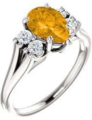 14K White Gold 9.00x6.00mm Pear Cut Citrine and Diamond Ring -- LIFETIME WARRANTY