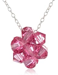 Sterling Silver Colored Swarovski Elements Ball Pendant Necklace with Rolo Chain, 18"