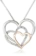 XPY Sterling Silver and 14k Pink Gold Diamond Triple Heart Pendant Necklace, 18" (1/10 cttw, I-J color, I2-I3 clarity)