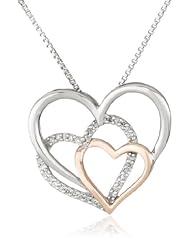 XPY Sterling Silver, 14k Rose Gold, and Diamond Triple Heart Pendant Necklace (.09 cttw, I-J Color, I3 Clarity), 18"
