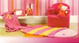Children's Nursery Area Rug. Hot Pink Striped Fish. 56"x48". Sea Collection.