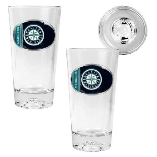 MLB Seattle Mariners Two Piece Pint Ale Glass Set with Baseball Bottom - Oval Logo