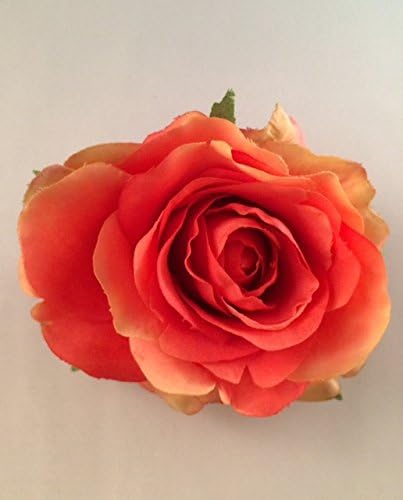 Small Tea Rose Artificial Flower Hair Clip/Pin Brooch (Coral)