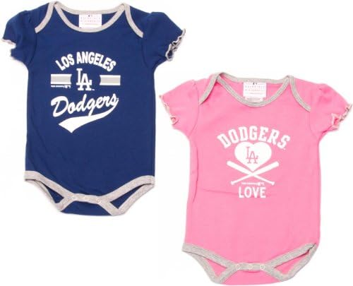 Los Angeles Dodgers 2-Pack Girls Creeper MLB Kids Set, Blue/Pink, Newborn/Infant Size (3-6M)