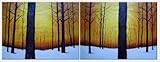 IMAGE OF Trees in Snow Covered Field Scenery - 2 Canvas Set Oil Painting 30 x 80 inches