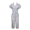 Womens/Ladies Short Sleeve Flower Pattern Nightwear Top and Cropped Trousers Pyjama Set