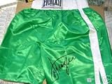 SMOKIN JOE FRAZIER AUTOGRAPHED GREEN BOXING TRUNKS (BOXING)