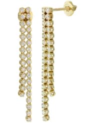 White Round Brilliant Diamond drop tassel layered Womens Dangle Earrings In 14K Yellow Gold (1.07 CT, G-H, SI1-SI2)