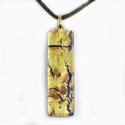 Murano Glass Pendant Jewelry - Rectangle L Gold/Brown Style1