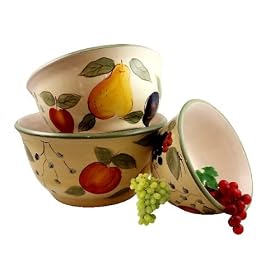 3PC MIXING BOWLS, SALAD BOWLS, APPLE,PEAR FRUIT DECOR by ACK