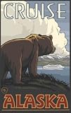 Northwest Art Mall 11 x 17 Poster Alaska Grizzly Bear and Cruise Ship by Paul A. Lanquist