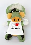 Peluche crocodile- haut de 14 cm- avec un T-shirt: J_aime Naama