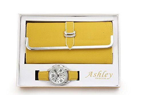 Women's Matching Watch & Wallet - Yellow