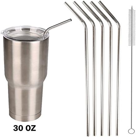 Uniqhia Extra Long Stainless Steel Drinking Straws, Set of 5, Fits 30 Oz &amp; 20 Oz Yeti, Ric, ORCA and More Tumbler Rambler Cups - Free Cleaning Brush Included (10.5'')