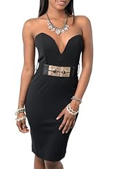 Sexy Belted Corset   Waistline Polyester/Rayon/Spandex Plunging Neck  Dress