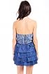 Mystree Chic Ruffled Strapeless Peplum Dress in Denim Blue