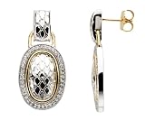 14K Yellow Gold and Sterling Silver Diamond Snake Skin Earrings, Oval