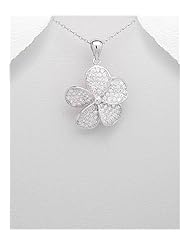Flower CZ Pendant Necklace In 92.5 Sterling Silver