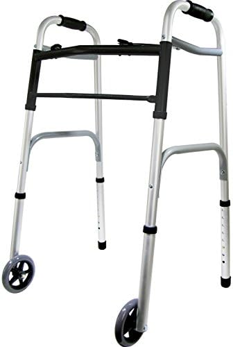Deluxe 2-Button Folding Walker with Wheels