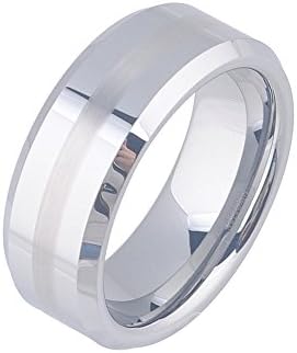 SIAWASE Men's 8mm Tungsten Ring One Tone Brushed Matte Finished Center Wedding Band High Polished Beveled Edge (10)