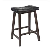 Winsome Mona 24-Inch Cushion Saddle Seat Stool, Black Faux Leather, Wood Legs, RTA
