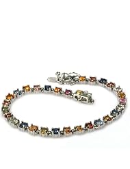 De Buman 18k Yellow Gold and Sterling Silver Genuine Color Sapphire Bracelet