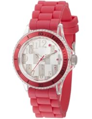 L by ELLE Womens LE50009P01 Plastic Pink Silicone Band Silver Dial Watch