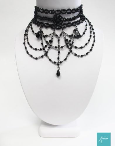 KONNOO 'Forbidden Fruit' Victorian Burlesque Gothic Black Beaded Choker Necklace