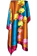 SilkNOW Hand Painted Blue-Green and Orange with a 2.5 Inch Maroon Trim 100% Silk Satin Scarf with Beautiful Multi Colored Floral Pattern