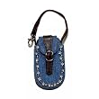 Blue Denim Cell Phone Holder with Leather Strap and Beaded Decor