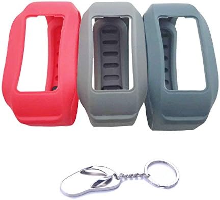 2015 Newest Version 3-Pack Colorful Sports Replacement Wrist Bands with Clasps for Garmin Vivofit 2 (No Tracker, Replacement Bands Only) +1x Free Silver Metal Shoe Keychain (red+gray+slate, Small)