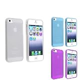 eForCity 3 Packs TPU Rubber Case Combo Compatible With Apple® iPhone® 5, Frost Clear White / Frost Clear Light Blue / Frost Clear Purple