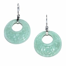 Sterling Silver Carved Green Jade Hoop Earrings by Amazon.com Collection