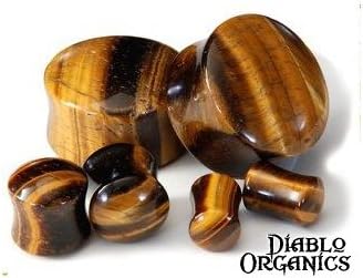 Pair Organic Yellow Tiger Eye Stone Double Flared Plugs 2 Gauge (6.5mm)