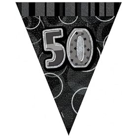 Black Glitz Age 50 Happy Birthday 12 Feet Flag Banner