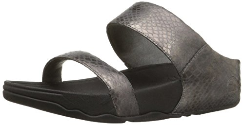 FitFlop Women's Lulu Metallic Snake Slide Dress Sandal, Pewter, 6 M US