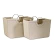 Set of 2 Ivory Faux-Leather Magazine Holders with Metal Handles